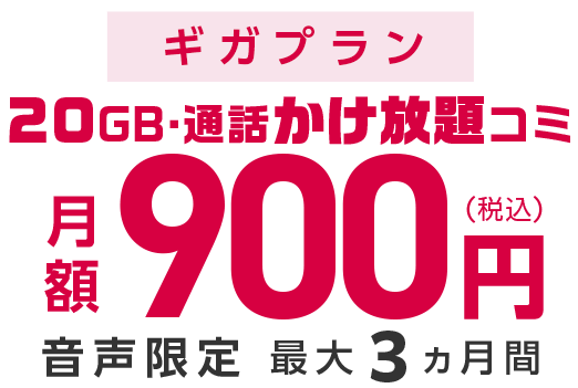 ギガプラン20ギガかけ放題コミ900円